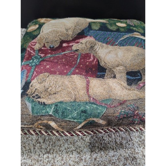 VINTAGE LAB PUPPIES DOG CHRISTMAS TAPESTRY PILLOW BY MIA LANE. PRESENTS 14" . - Picture 4 of 11